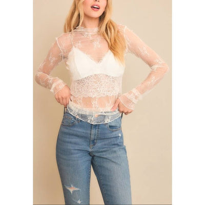 Jenni MESH LACE HIGH NECK LONG SLEEVE FITTED TOP