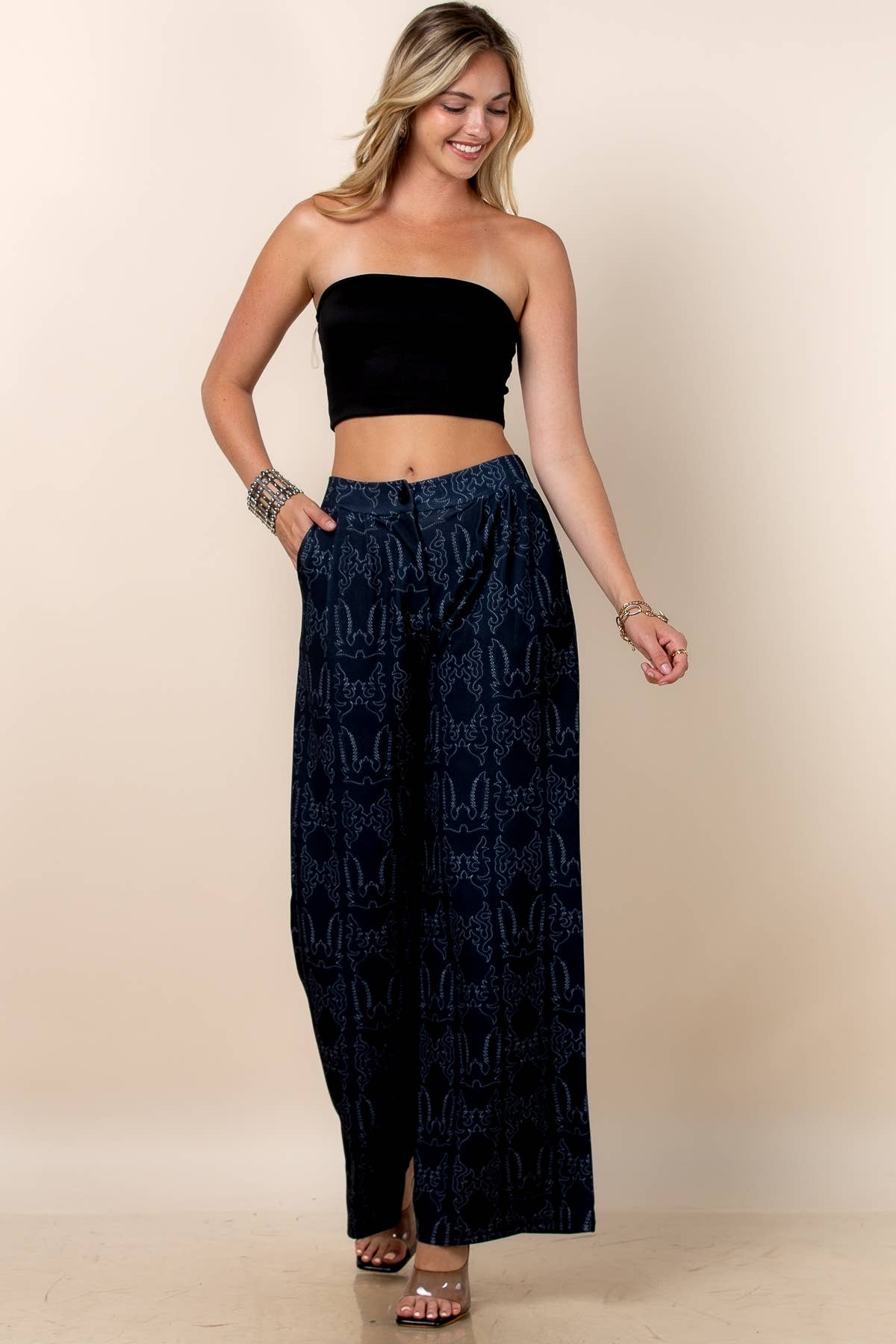 Western Boots Stitch Print Pants