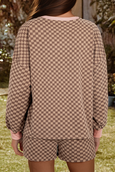 Adeline Checkerboard Long Sleeve Shorts Set