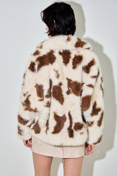 Grazing Cow Print Fur Jacket