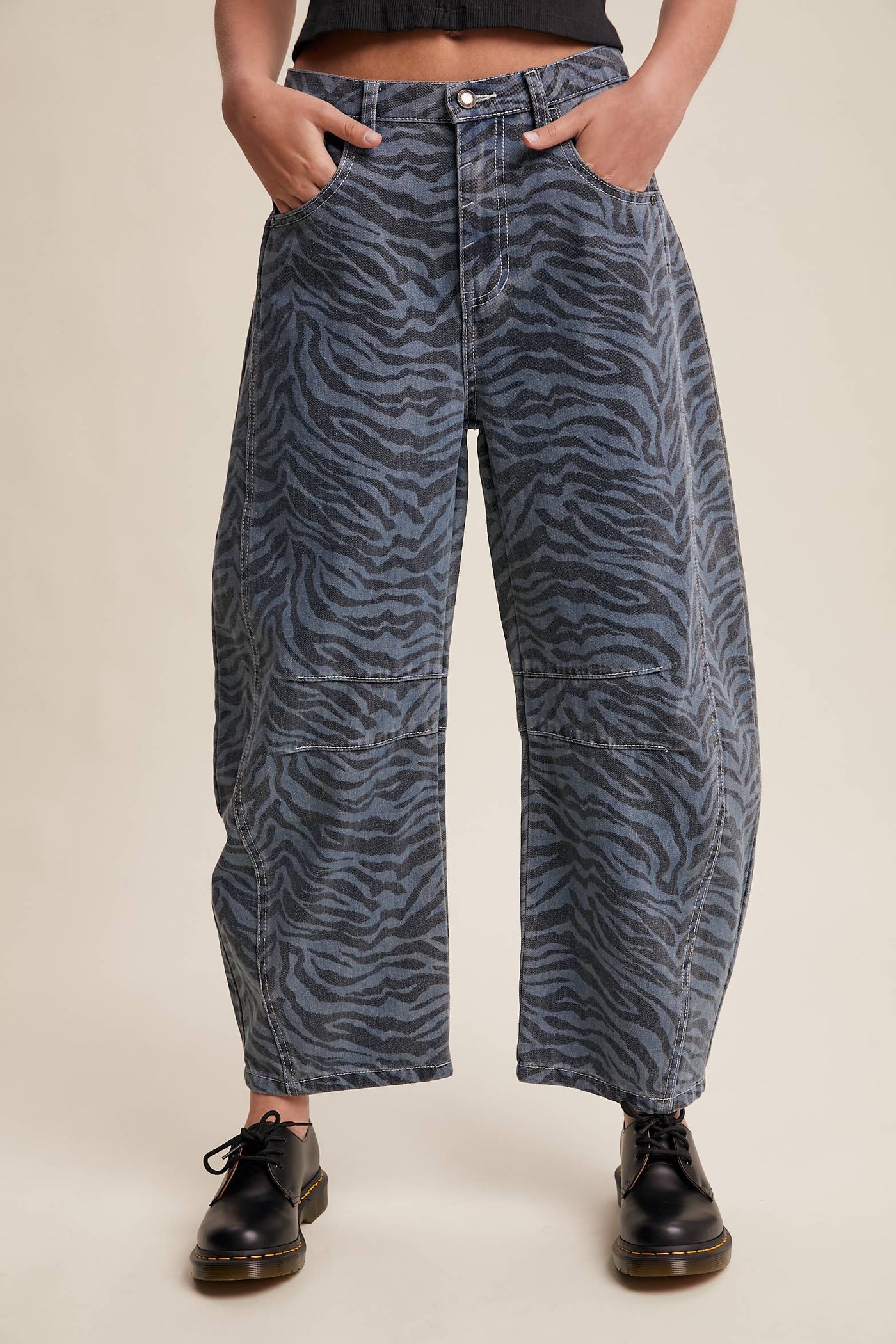 Zebra Print Barrel Jeans
