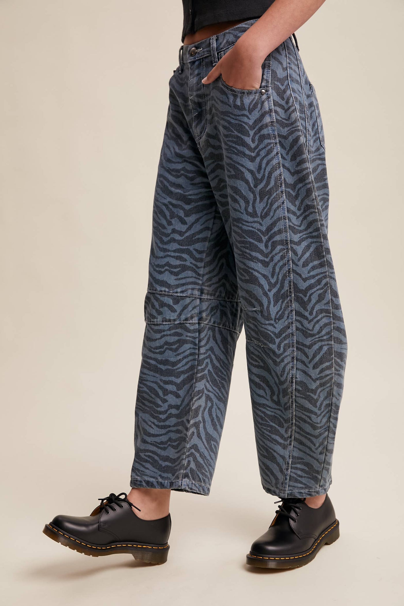 Zebra Print Barrel Jeans