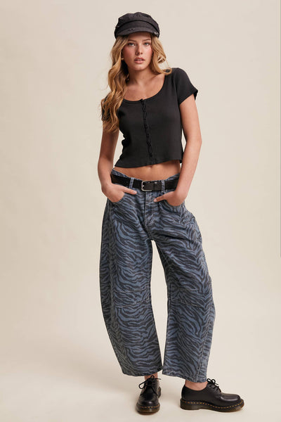 Zebra Print Barrel Jeans