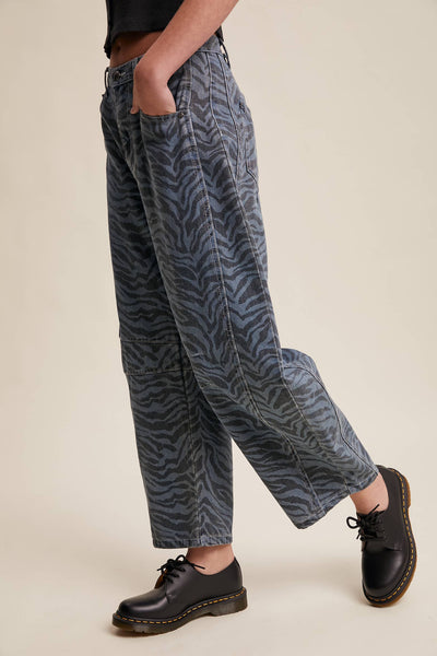 Zebra Print Barrel Jeans