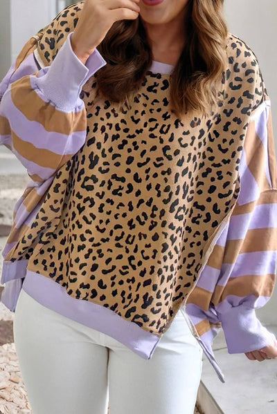 Augusta Leopard Striped Color Block Sweatshirt