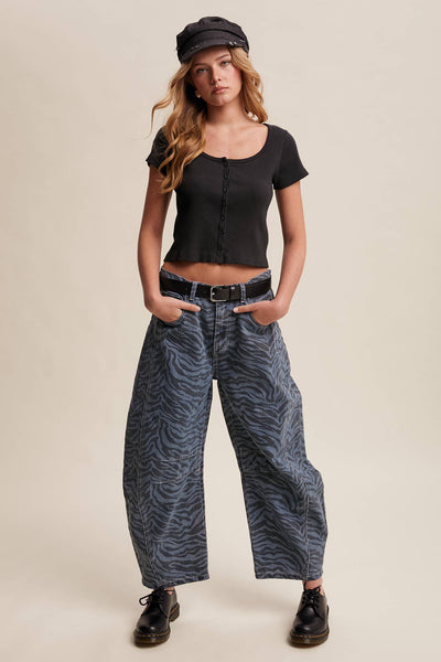 Zebra Print Barrel Jeans