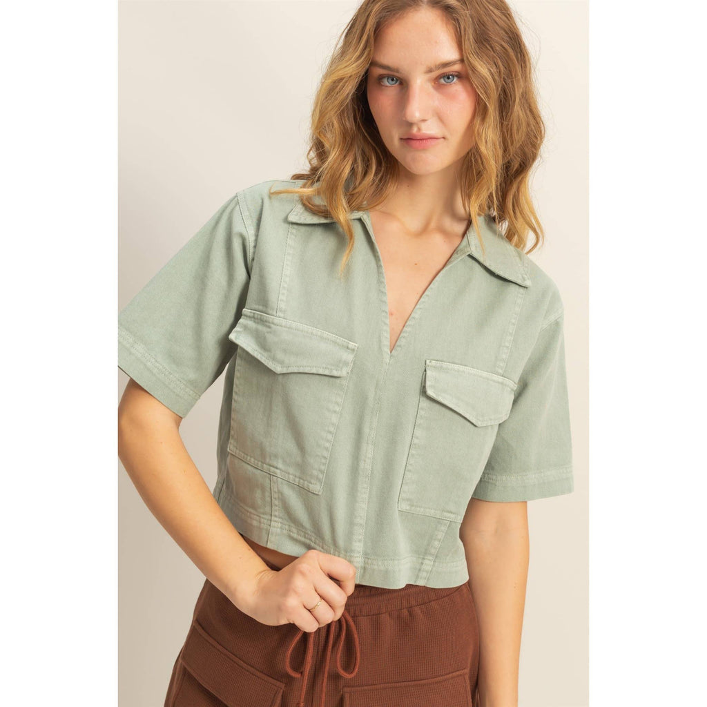 Olive denim top