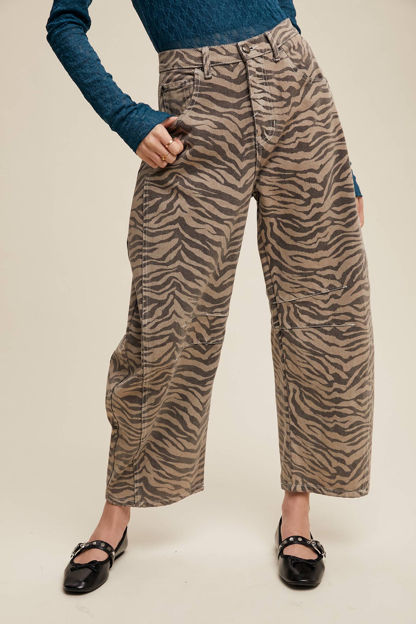 Zebra Print Barrel Jeans