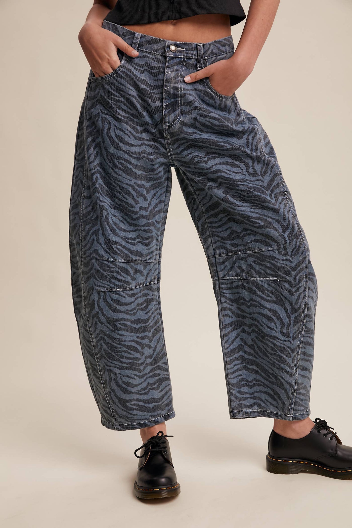 Zebra Print Barrel Jeans