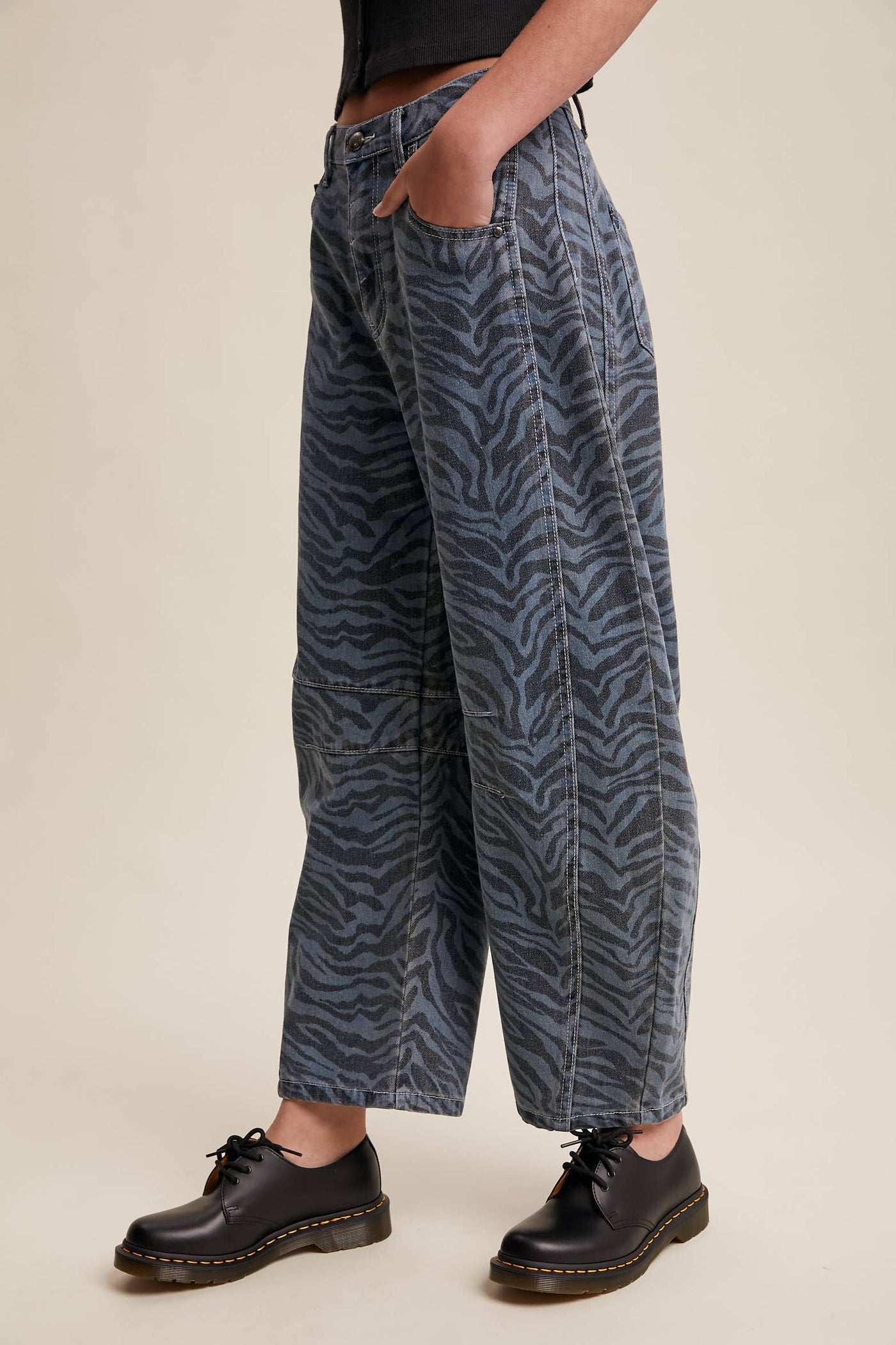 Zebra Print Barrel Jeans