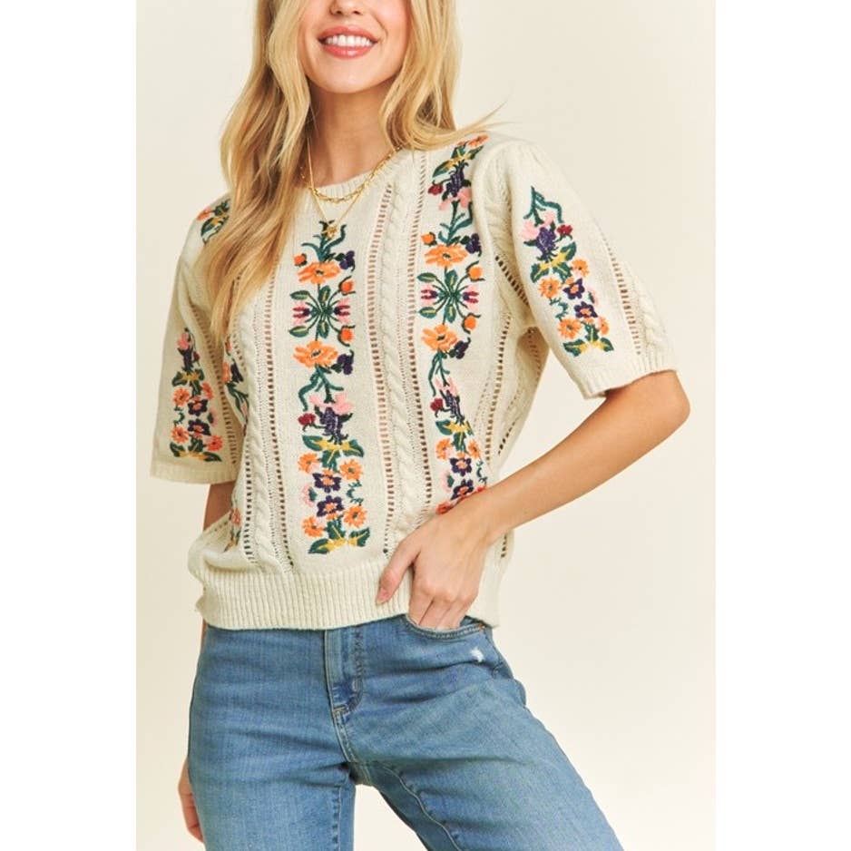 CUTEST FLORAL EMBROIDERY SWEATER