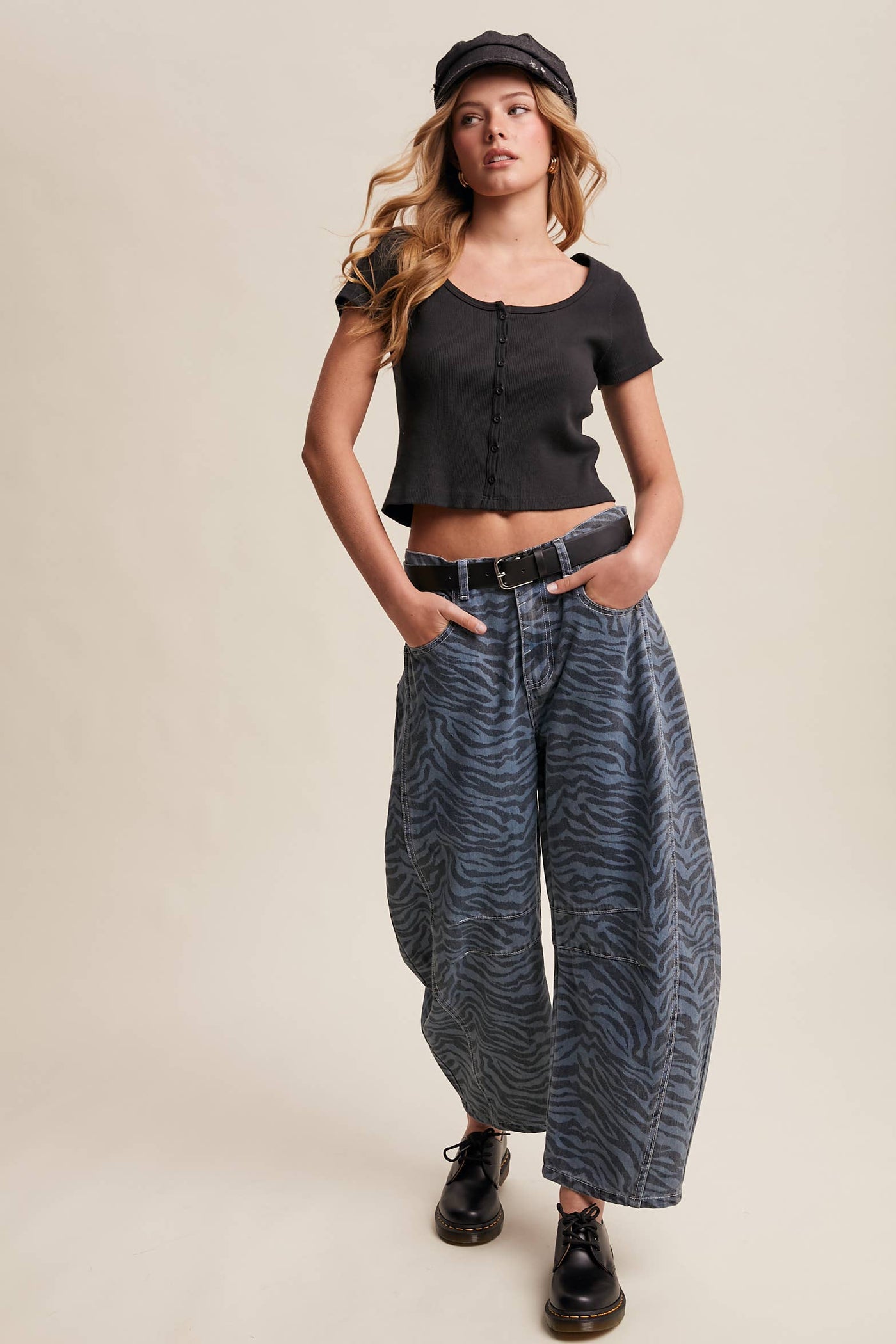 Zebra Print Barrel Jeans