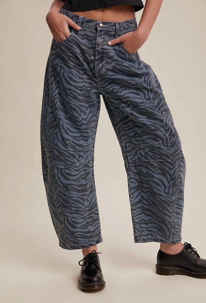 Zebra Print Barrel Jeans