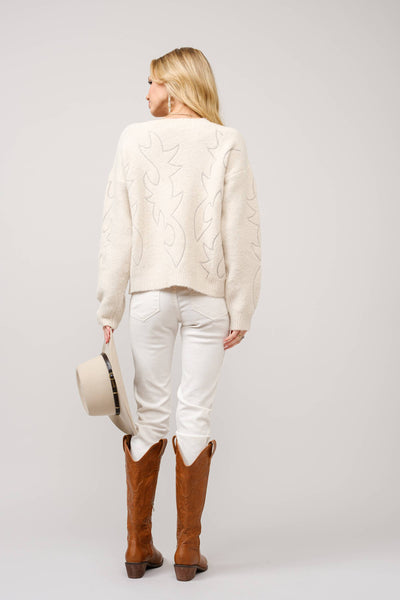 Cassidy Western Boots Stitch Pattern Crew Neck Sweater
