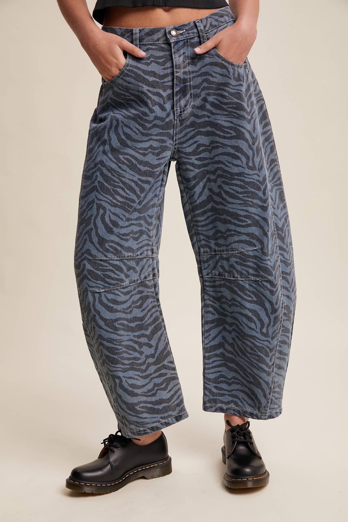 Zebra Print Barrel Jeans