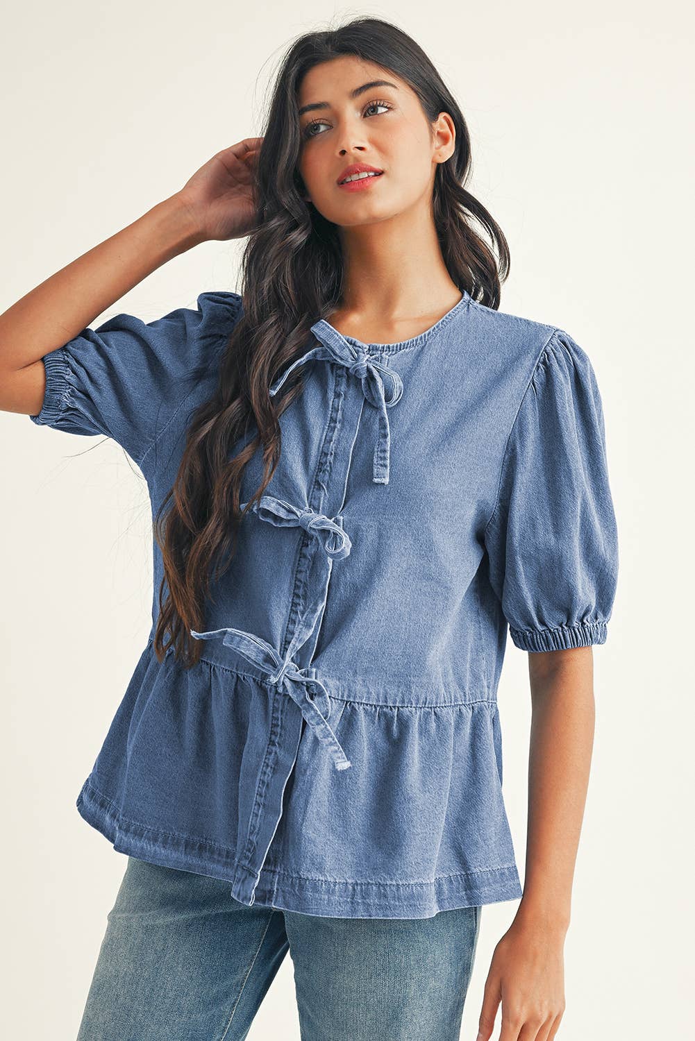 Hattie Peplum Denim Shirt