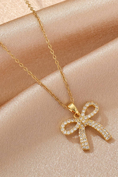 1  Plated Rhinestone Bowknot Pendant Necklace