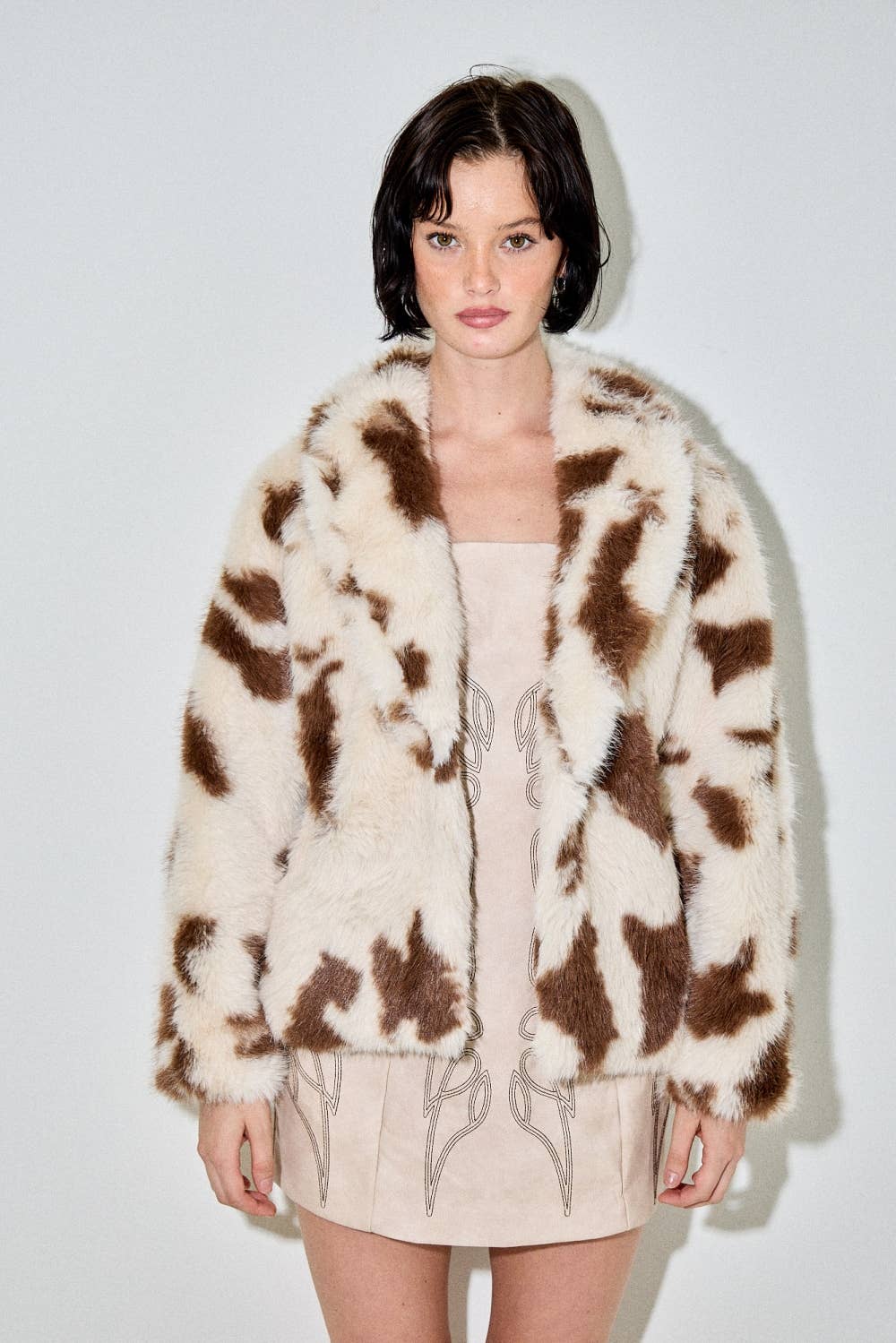 Grazing Cow Print Fur Jacket