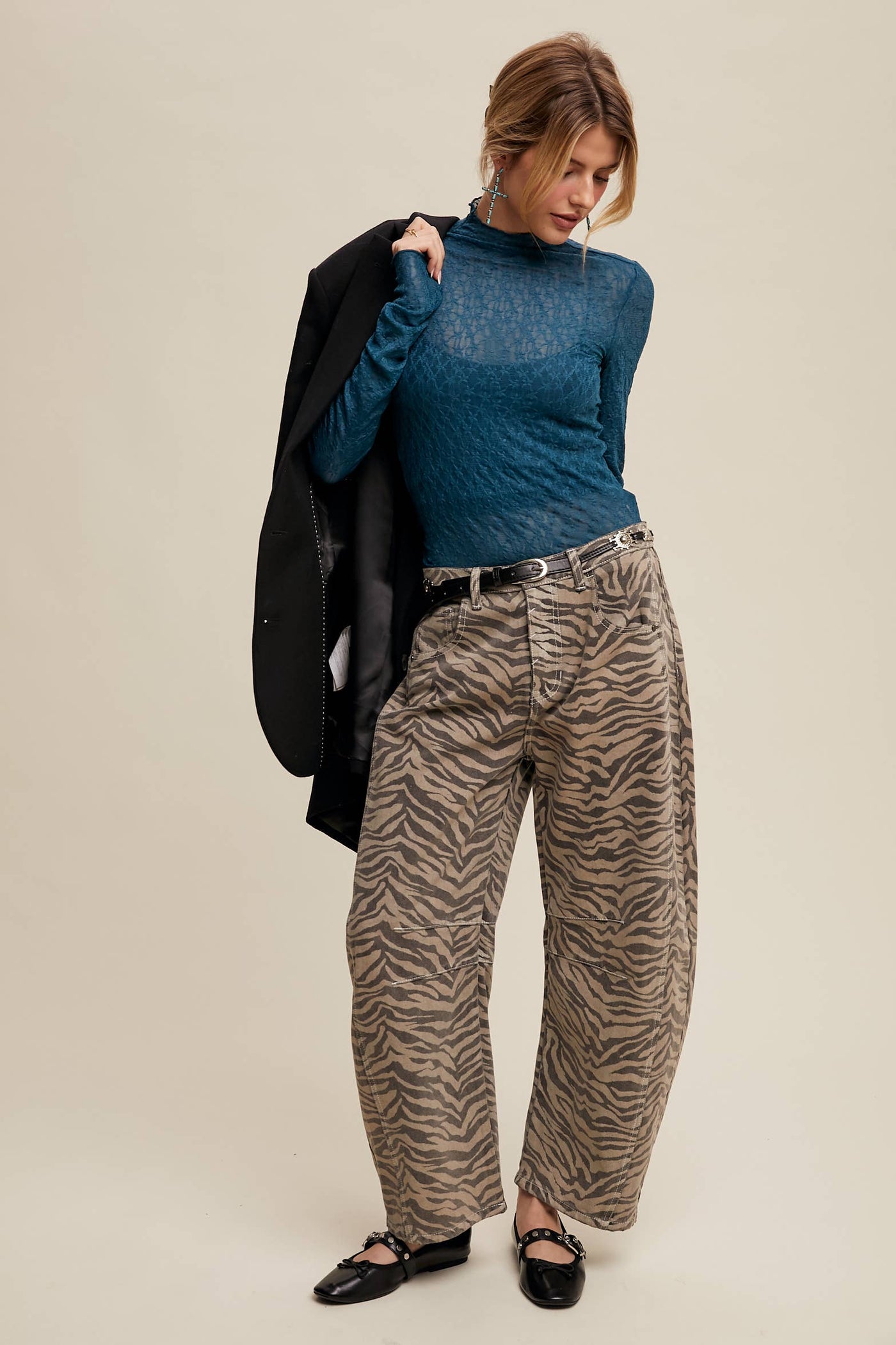 Zebra Print Barrel Jeans