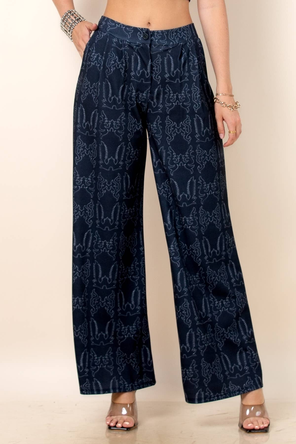 Western Boots Stitch Print Pants