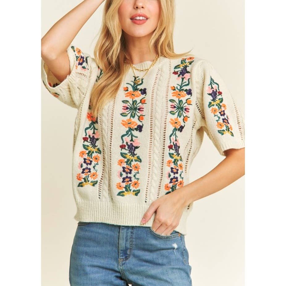 CUTEST FLORAL EMBROIDERY SWEATER