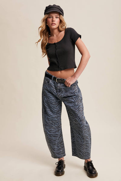 Zebra Print Barrel Jeans