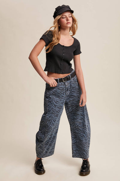 Zebra Print Barrel Jeans