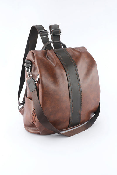 Brown Multifunctional Retro Faux Leather Backpack - Groopdealz